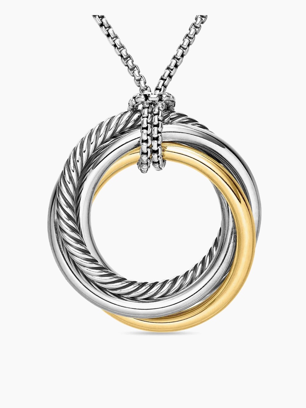 David Yurman Two-Tone Interlocking Ring Pendant Necklace — Silver & Gold